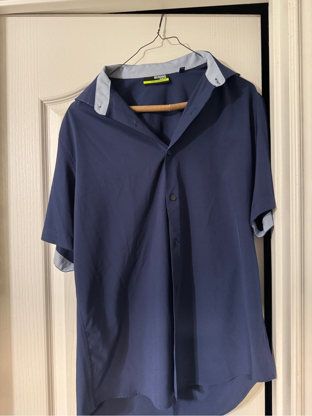 Murano Navy Short-Sleeve Button Down Shirt with Contrast Collar